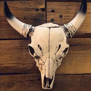 Wood Bull Skull Home Decor